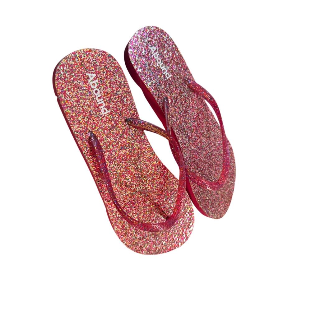 Abound Pink Glitter Flip Flops Sandals Size 9 Sparkly Summer Shoes